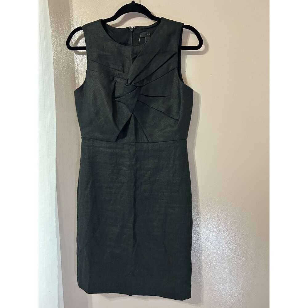 NWT J.Crew 100% Irish Linen Draped Knot Sheath Dress Black Sz 4 G4448 Chic